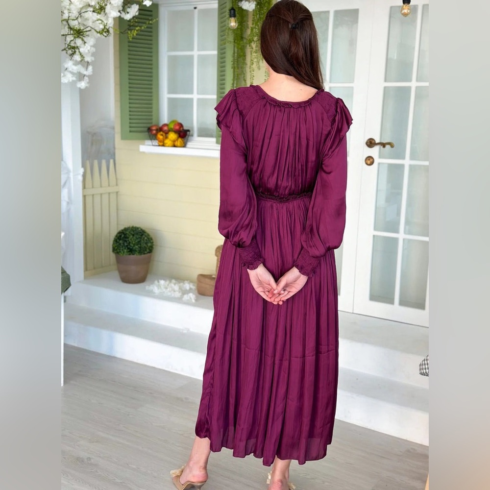 NWT Anna Khan & Sowears Plum Ruffle Maxi Dress Size Small - Picture 3 of 11